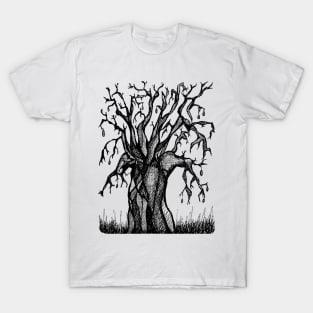 Black and White Baobab Artistic Line Drawing T-Shirt